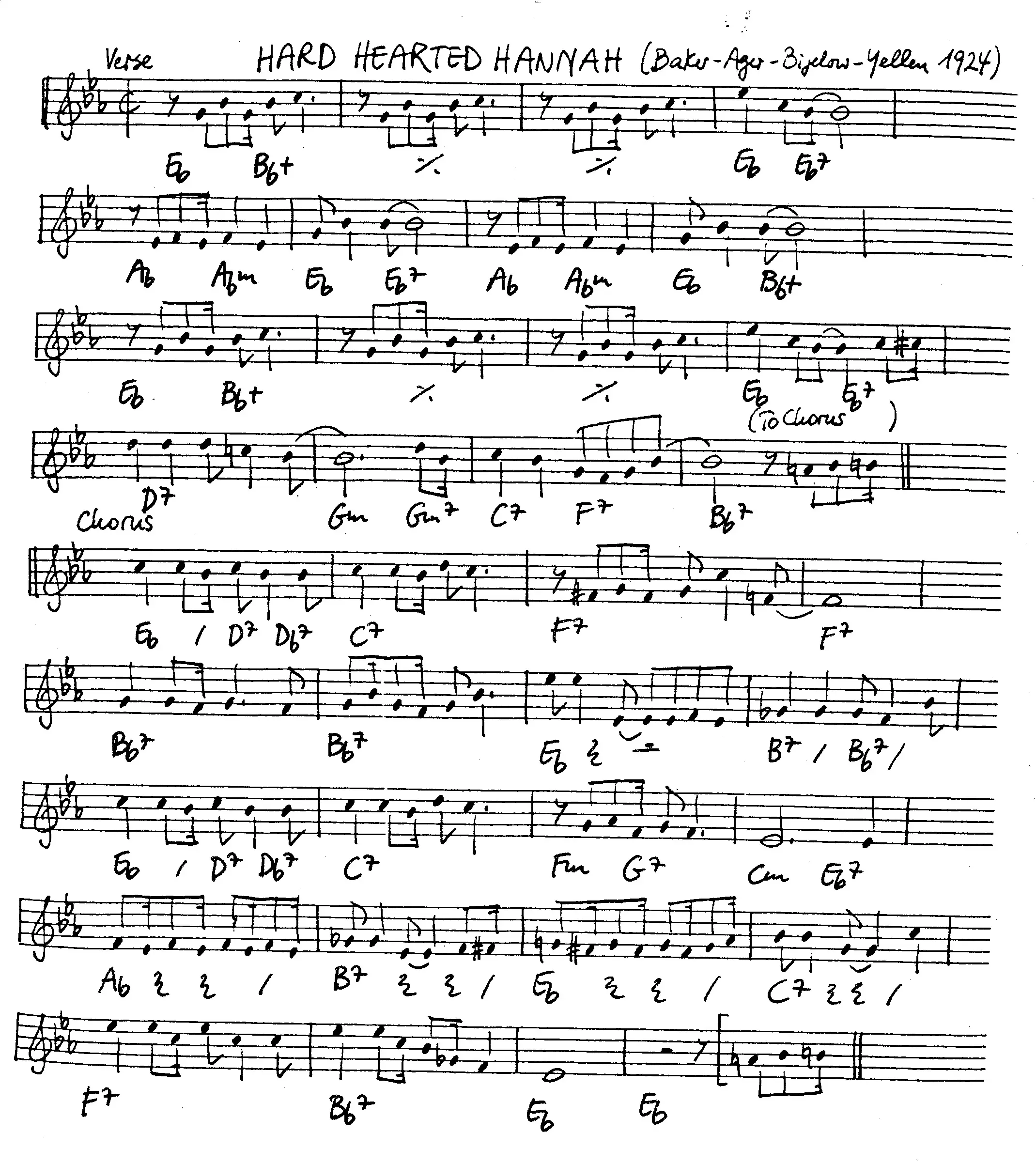 hard hearted hannah free jazz leadsheet - Courtesy of the Jungle Jazz Band